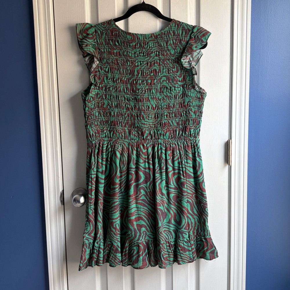 NWOT Anthropologie Peregrine Mini Dress Women's M Animal Print Smocked Ruffle - Picture 4 of 11